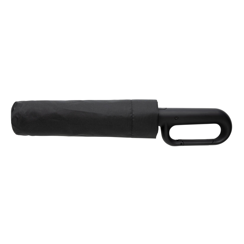 Yara 21“ AWARE™ rPET Regenschirm mit Karabiner – schwarz