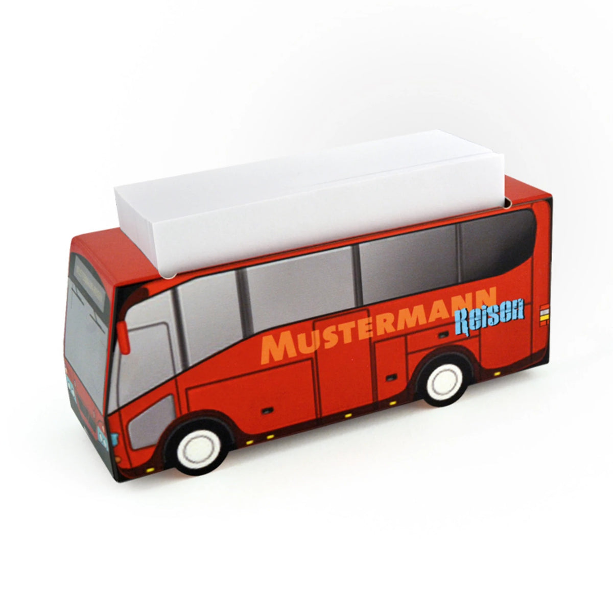 Zettelbox in Bus Form 45 x 135 x 60 mm mit Logo