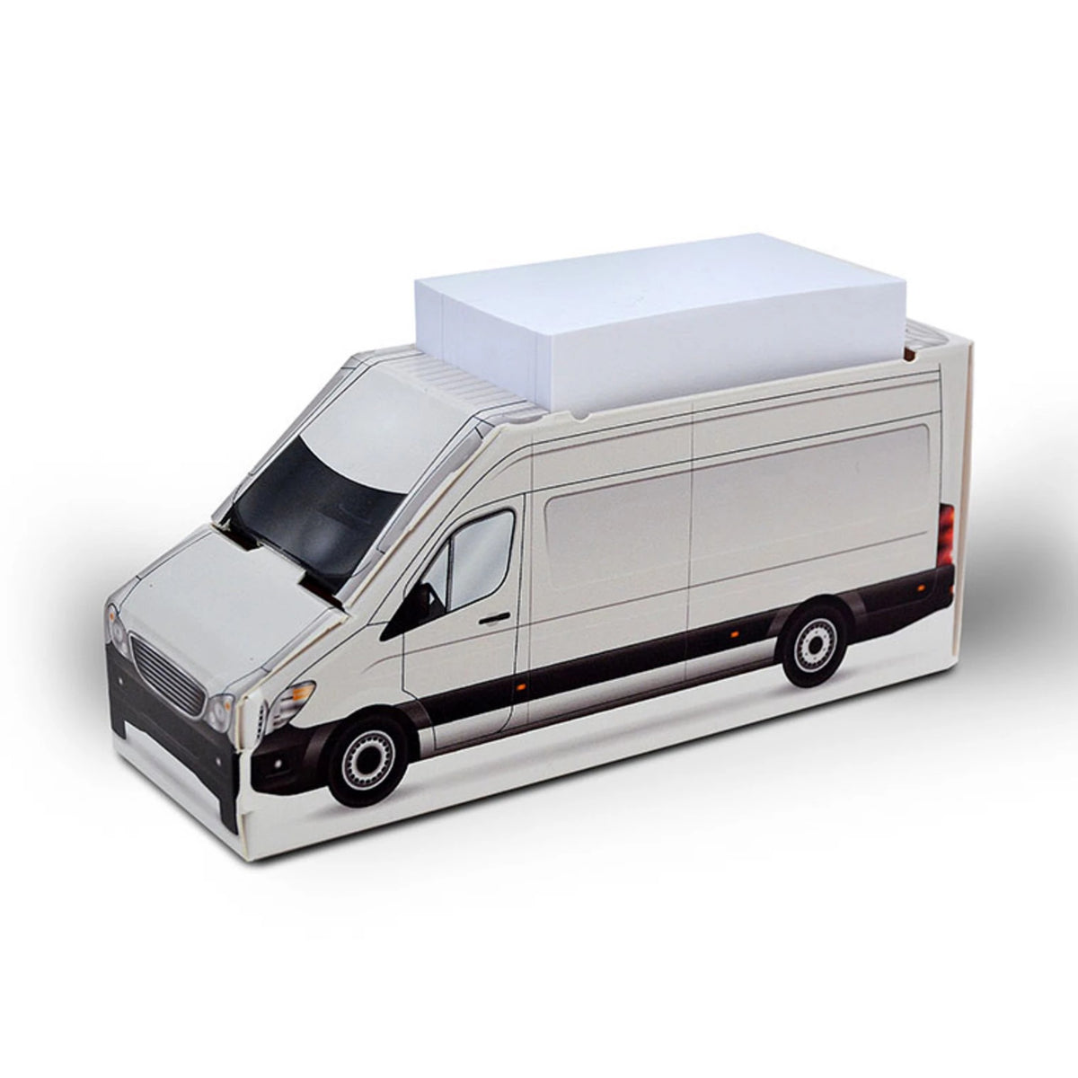 Zettelbox in Form eines Transporters mit Logo