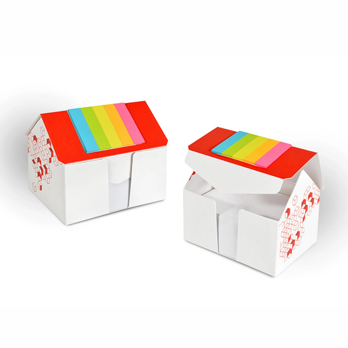 Zettelbox in Hausform mit Markerset bedrucken
