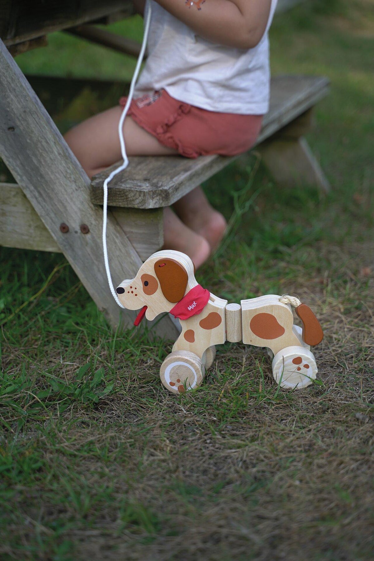 Ziehtier Hund Max mit rotem Halstuch von goki – Ansicht