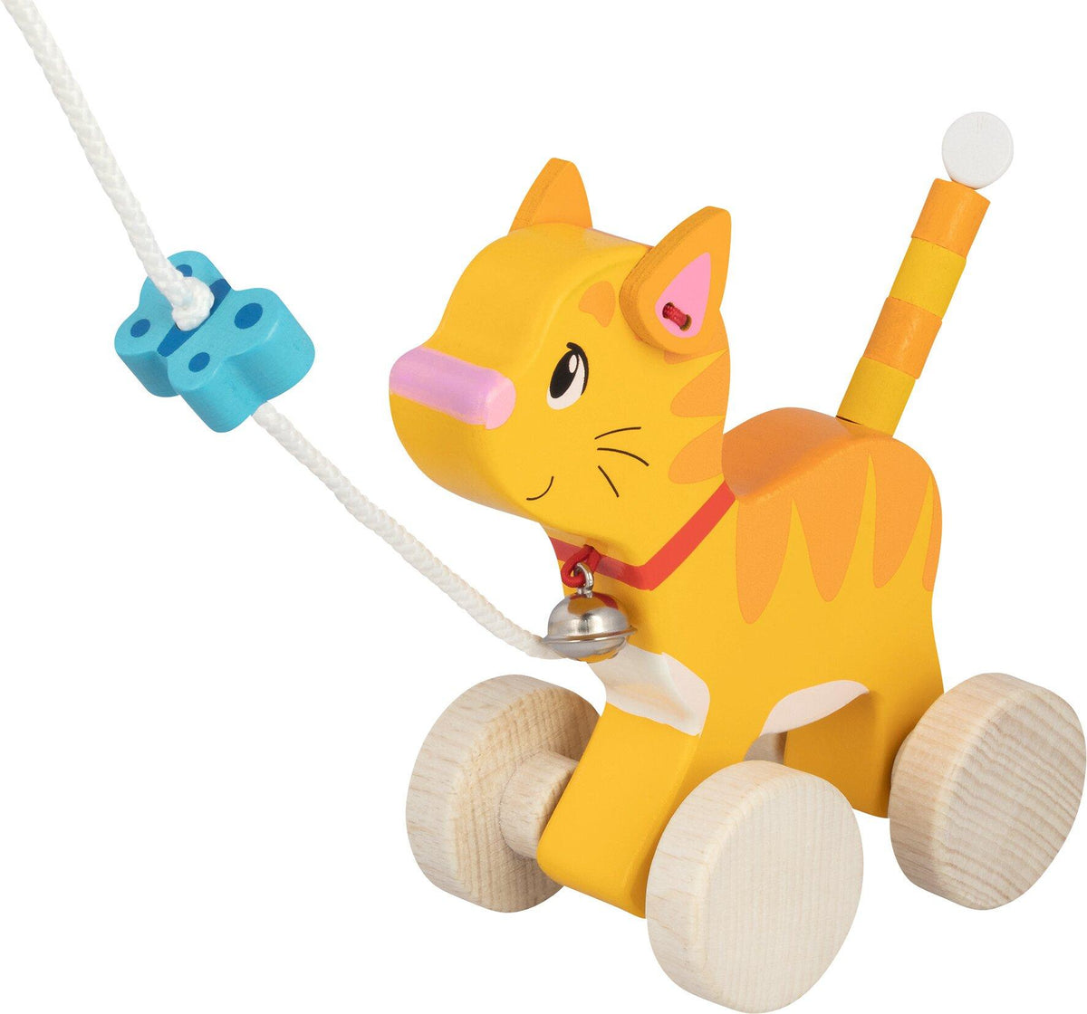 Ziehtier Katze mit Glöckchen und Schmetterling an der Schnur