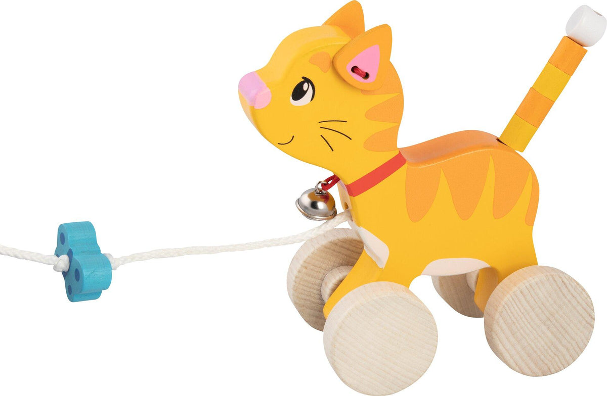 Ziehtier Katze mit Glöckchen und Schmetterling an der Schnur – Detailansicht