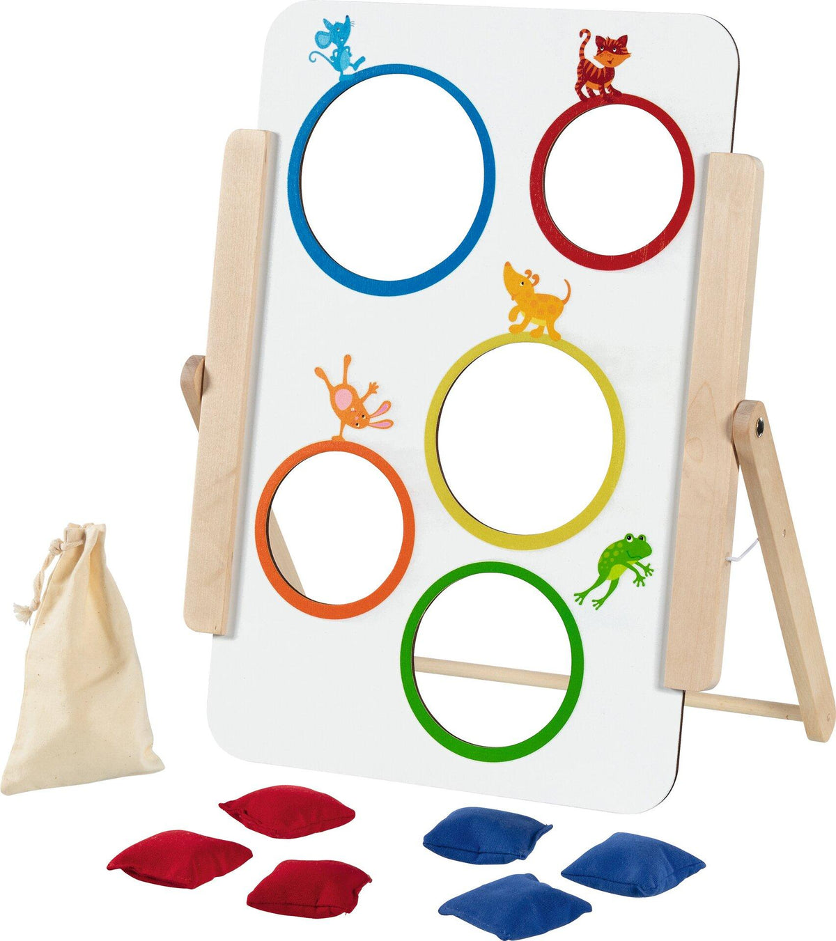 Zielwurfspiel aus Holz mit sechs Wurfsäckchen von goki