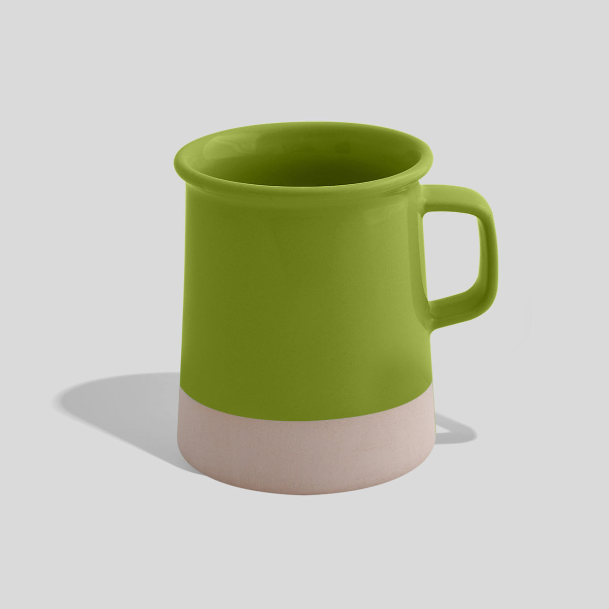 Zylindrische Keramiktasse 380 ml mit unglasiertem Sockel – Olivgrün