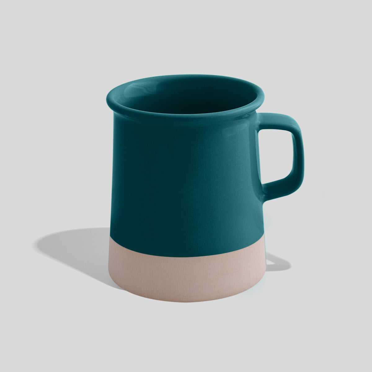 Zylindrische Keramiktasse 380 ml mit unglasiertem Sockel – Petrol